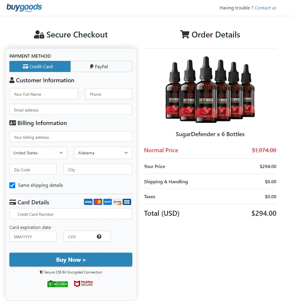 Sugar Defender checkout